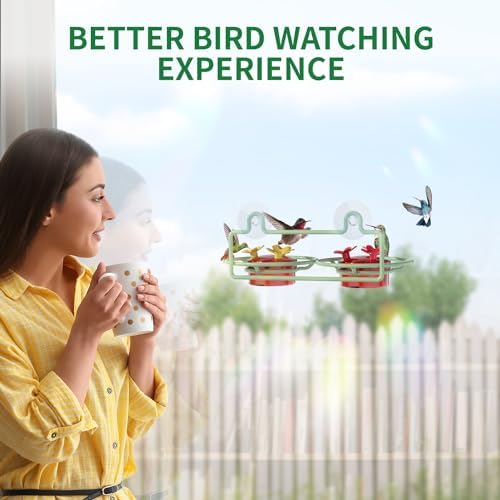 Dreamdrawer Window Hummingbird Feeder, Small Hummingbird Feeder for Outdoors with Strong Suction Cup - Metal Base & 6 Feeding Ports, Easy to Clean and Refill