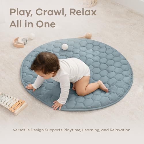 Comfy Cubs Round Kids Play Mat Small 36in Baby Floor Mat - Pacific Blue