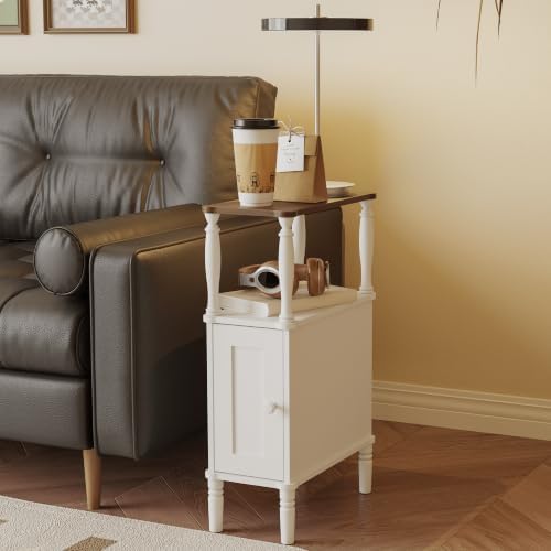 Veegle Narrow Nightstand,Skinny Slim End Side Table(White)