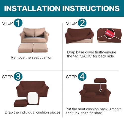 Turquoize 3 Piece Sofa Covers For 2 Cushion Couch Sofa Slipcover Soft Couch Cover For Dogs-Washable Sofa Furniture Cover With 2 Individual Cushion Covers, Thick Jacquard Fabric (Loveseat, Burnt Brick)