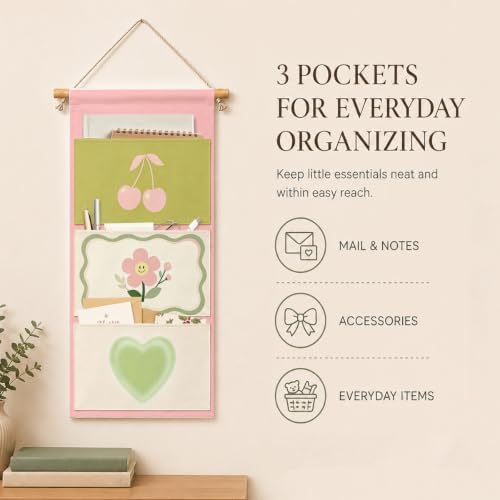 IAXIC Floral Canvas Wall Organizer, Pocket Storage for Girls Bedroom