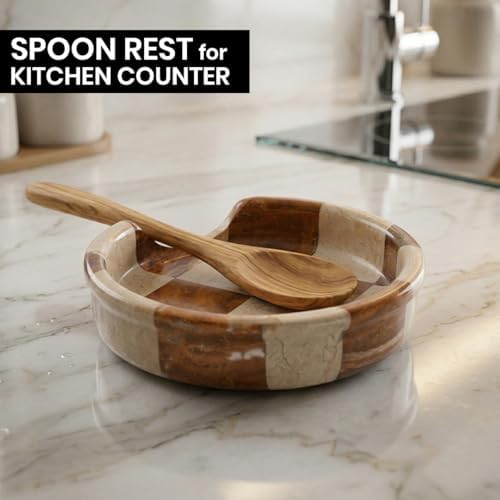 Verona Multi Marble Spoon Rest for Stove Top, Checkered Kitchen Utensil Holder, Coffee Bar Accessory