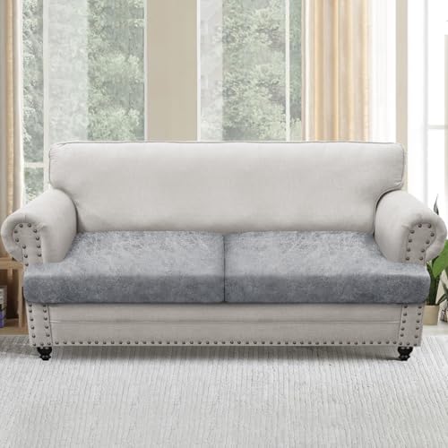 T Cushion Sofa Slipcovers Leather-Look 2PC Stretch Sofa Cushion Covers for 2 Cushion Couch Individually Couch Seat Cover with Elastic Bands, Pet-Friendly, Non-Slip, Easy Fit - Light Grey