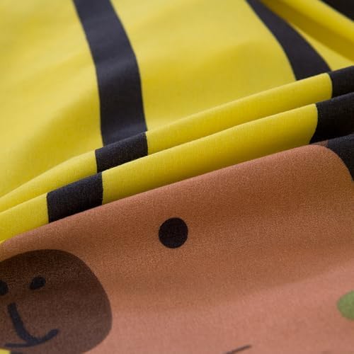 Bedding Fitted Sheet with Deep Pocket,Cute Capibara Printed Fabric Bed Sheets for Boys Girls Single Bed (Yellow Striped,Twin)