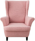 HZDHCLH Wingback Chair Slipcovers 2 Piece Stretch Spandex Chair Covers Washable Armchair Protector with Elastic Fit for Living Room Bedroom Pink Embossed Leaf Pattern