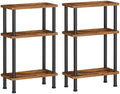HOOBRO Narrow Side Table Set of 2, 3-Tier Slim End Table No Tools Needed, Twist-On Assembly, Skinny Nightstand Sofa Storage Shelf for Living Room, Bedroom, Study, Rustic Brown and Black BF246BZP201