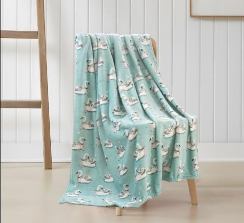 Soft Fleece Throw Blanket, Farmhouse Elegant White Swans Aqua, 50x70