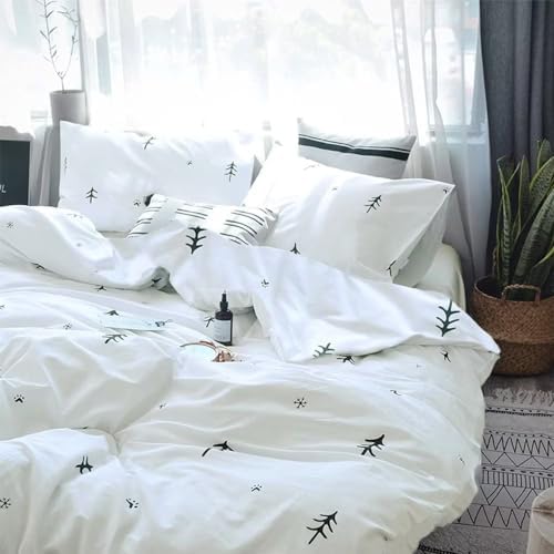 BuLuTu Kids Duvet Cover King Cotton White/Grey,Premium Boys Girls Bedding Sets King,Soft Comforter Cover Zipper Closure,Forest Tree Print Pattern,Super Soft,Breathable,No Comforter…