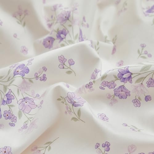 Purple Flower Duvet Cover Set Twin Cotton 3 Pcs Girls White Lavender Comforter Cover with Zipper Closure,Romantic Duvet Cover + 2 Pillowcases for Spring