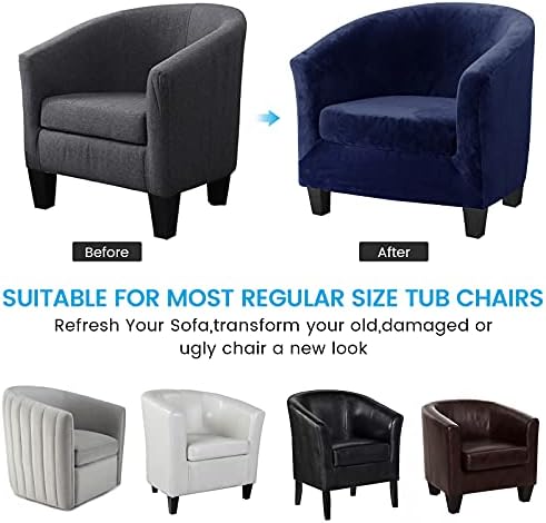 MIFXIN 2 Piece Velvet Tub Chair Covers with Cushion Cover Stretch Soft Removable Club Chair Slipcovers Armchair Sofa Couch Furniture Protector for Living Room Bar Counter Hotel (Dark Blue)