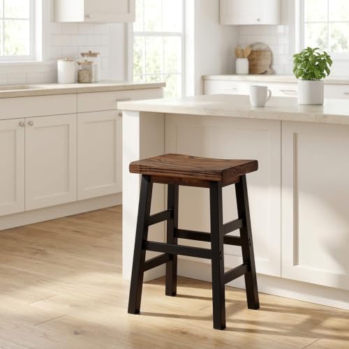 Alaterre Furniture Pomona Solid Wood Bar Stool, Rustic Brown/Black, 26”
