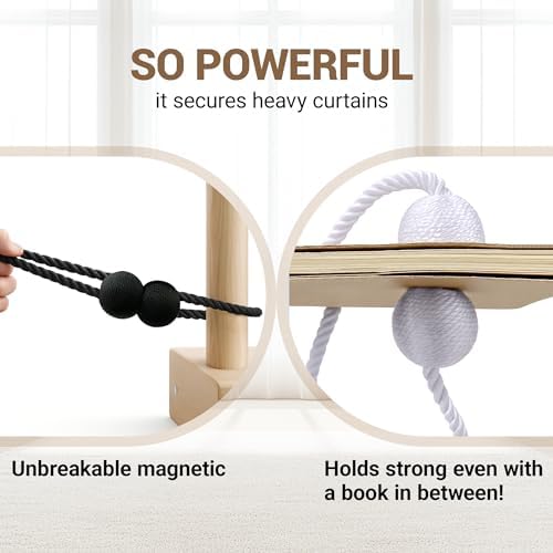 Hion Magnetic Curtain Tiebacks 4 Pack, Nickel-plated Metal and Polyester, Black