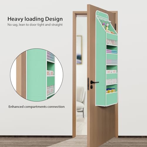 Univivi Fabric Over Door Hanging Organizer for Baby Nursery, Green, 5-Shelf