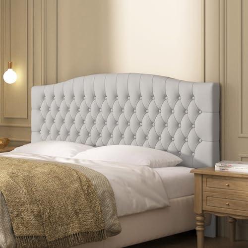 Furpopup Velvet King Size Headboard Only, Upholstered Wall Mount Light Gray