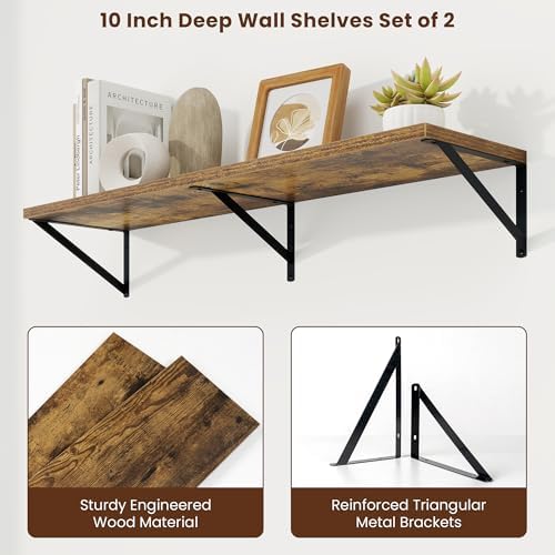 Axeman Deep Floating Shelves, 40'' x 10'' Brown Wall Shelves Set of 2