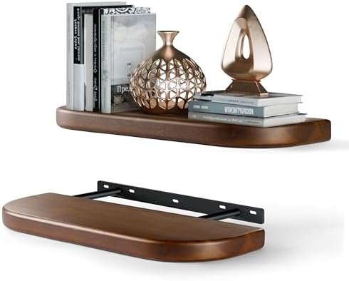 BATODA Set of 2 17" Acacia Wood Floating Shelves for Wall, Walnut Color