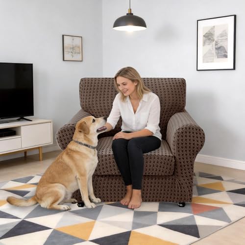 MAXIJIN 2 Pieces Stretch Chair Cover Armchair Covers for Living Room Thick Soft Chair Slipcovers with Arms Dogs Pet Single Sofa Couch Protector with Elastic Bottom (Brown, 31"-46")