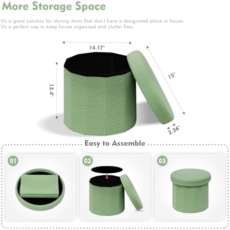 B FSOBEIIALEO Storage Ottoman Cube, Round Ottoman with Storage, Green