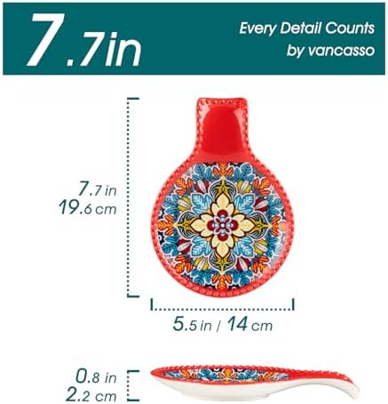 vancasso 7.7 Inch Ceramic Spoon Rest, Bohemian Stove Top, Red