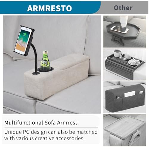 Multifunctional Sofa Armrest, Couch Armrest with Wireless Charge Stand, Removable Couch Caddy with Storage,Including LED Reading Light