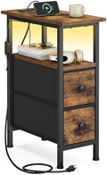 SONGMICS Side Table with LED Light, Narrow End Table with 2 Fabric Drawers
