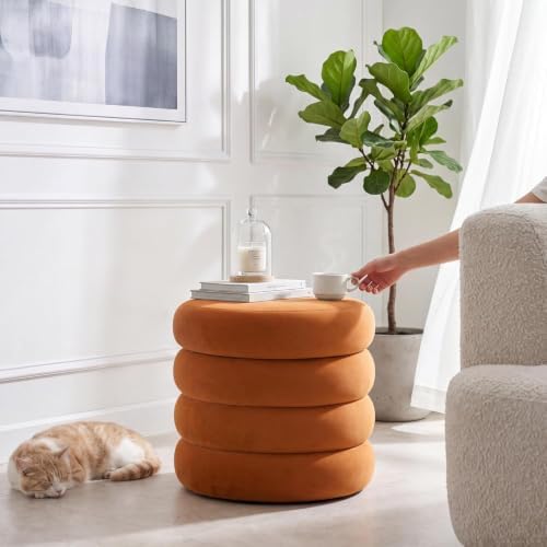 Round Velvet Storage Ottoman Set of 2, Tufted Vanity Stool for Dorm