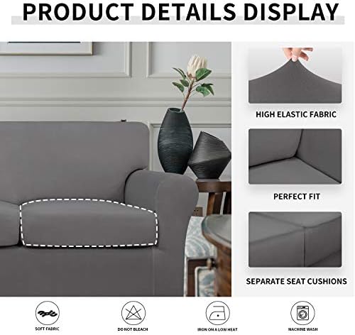 Easy-Going 3 Pieces Stretch Loveseat Couch Cover for 2 Cushion Washable