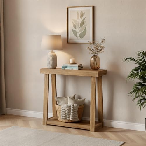 Plank+Beam Classic Console Table, with Shelf, 36 Inch, Pecan