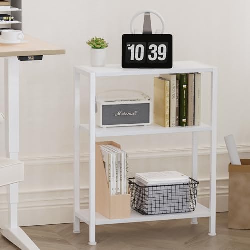 3-Tier Side Table, Small End Table, Sofa Side Table for Narrow Spaces, Slim End Table, Skinny Nightstand Table for Living Room Bedroom Office, White