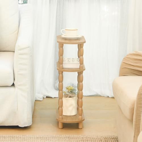 MaxSmeo Narrow Side Table, Small End Table with 3-Tier Open Shelf
