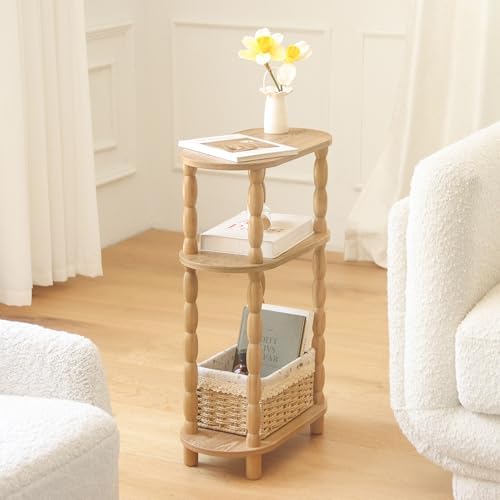 MaxSmeo Narrow Side Table, Small End Table with 3-Tier Open Shelf