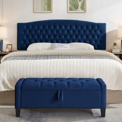 24KF Upholstered Tufted Button Velvet Wall Mounted Headboard,Comfortable Fashional Headboard King/CA King Size, 6058-K-Navy