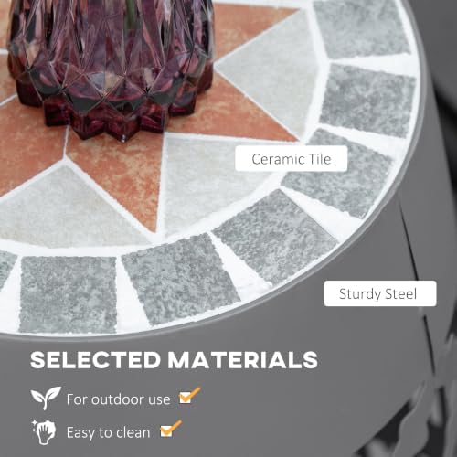 Outsunny Decorative Outdoor Stool, 12" Round Patio Side Table, Mosaic Gray