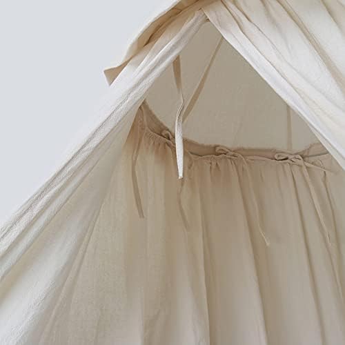 MAMERIA Kids Bed Canopy with Frills Cotton Hanging Tent Curtain Net for Reading Nook Hideaway Bedding Play Room Decor (Beige)