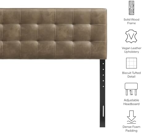 Modway Lily Faux Leather King Size Headboard with Biscuit Tufting in Mushroom - Vegan Leather Upholstery with Padded Design and 5 Height-Adjustable Mounts