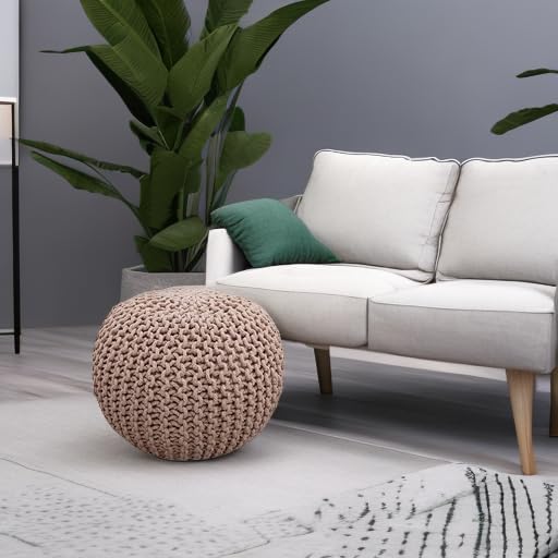 FRELISH DECOR Round Pouf Ottoman (20 Diameter x 14 Height) Taupe