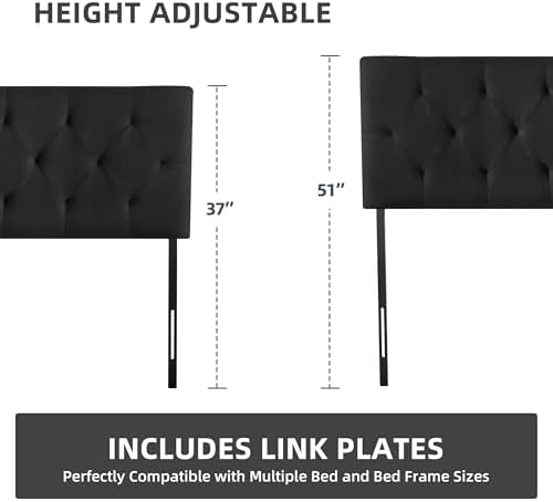 Linen Headboard Twin Size, Adjustable Height Headboard 37-51 in, Black