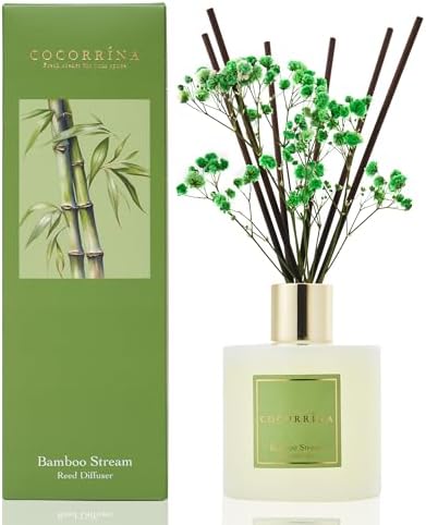 Cocorrína Reed Diffuser - Bamboo Stream Scented Diffuser with 8 Sticks Home Fragrance Reed Diffuser for Bathroom Shelf Decor