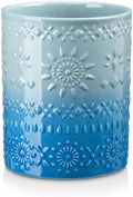 LOVECASA 7.2" Extra Large Ceramic Utensil Holder, Farmhouse Crock, Blue