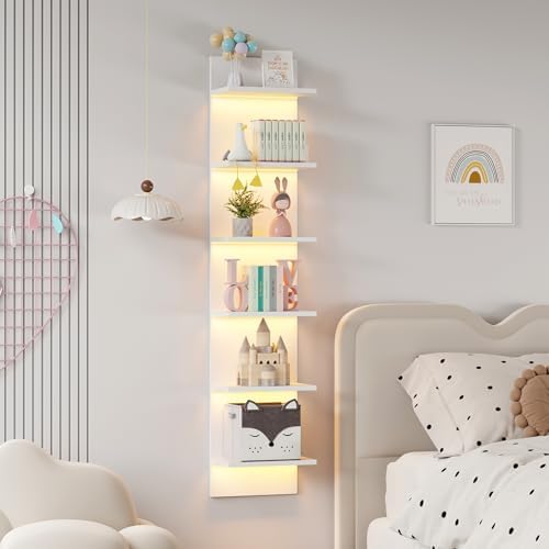 Qupui 6-Tier Wall Shelf with RGB LED, 57" Floating Storage, White