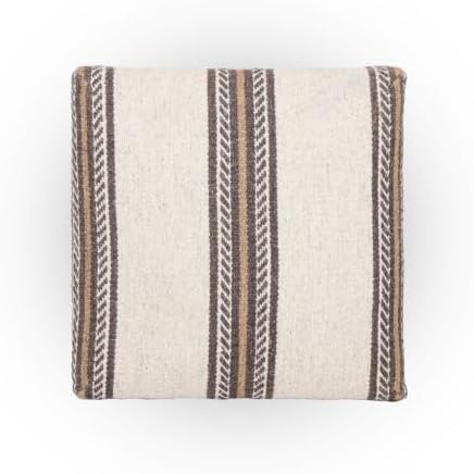 Handmade Jute Ottoman Stool with Wooden Legs | Square Upholstered Foot Rest & Accent Seating | Woven Vanity Stool for Living Room, Bedroom, Hall, Entryway & Home Décor (White Wool)