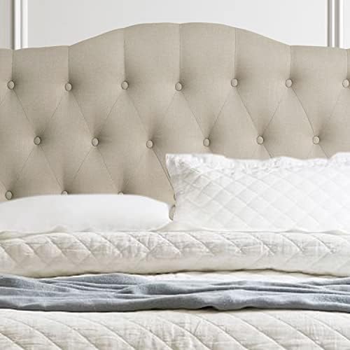 Rosevera Harriman Adjustable Height Headboard with Linen Upholstery and Button Tufting for Bedroom, King, Natural Beige