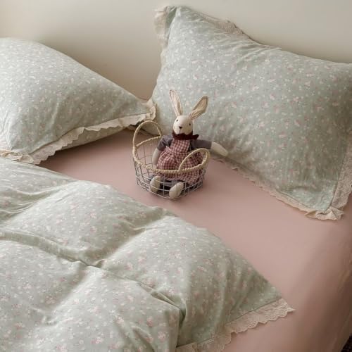Floral Full Size Cotton Duvet Cover Set with 2 Pillowcases,80"×90"