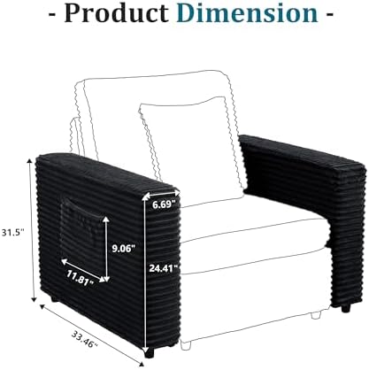 LEVNARY Modular Sofa Armrest Set of 2 with Side Storage Pockets, Faux Rabbit Fur Upholstered Arm Panels, Compatible with Modular Recliner System (Black)