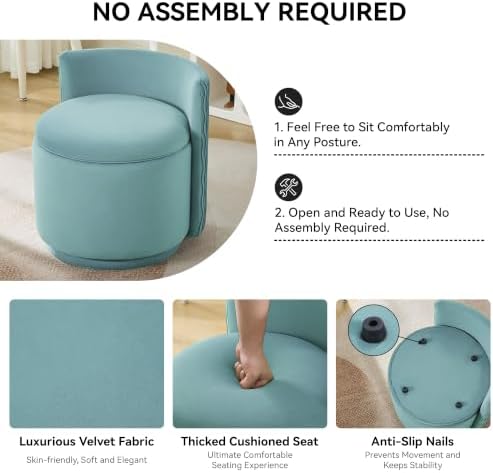 Large Velvet Vanity Chair, 360° Swivel Makeup Chair with Storage, Teal