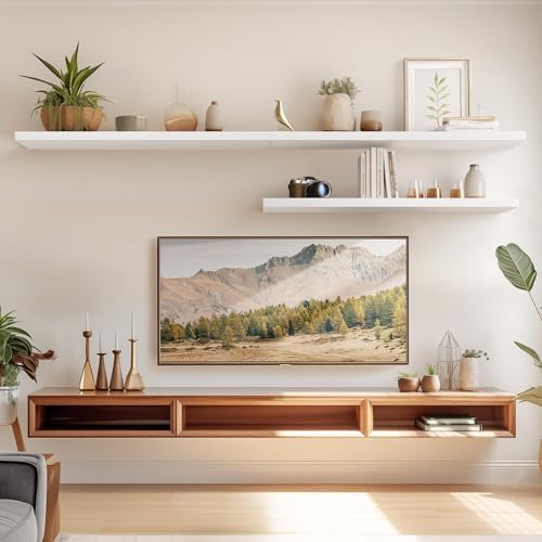 AMADA HOMEFURNISHING Floating Shelves Wall Mounted, 32 x 7 Inch Wall Shelves for Bathroom, Bedroom, Living Room, White Shelves Set of 2