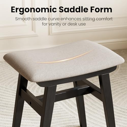 Solid Wood Vanity Stool, Padded Foot Stools Ottoman, Black