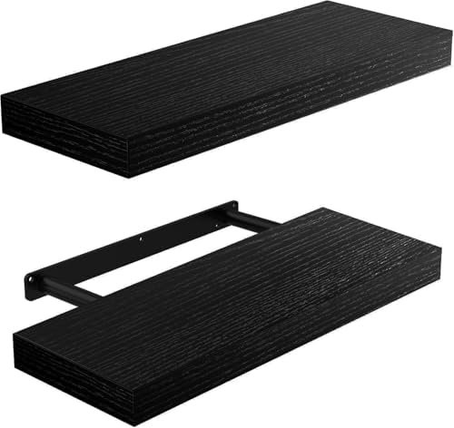 Amada 15 Inch Floating Shelves with Invisible Brackets, Set of 2, Black