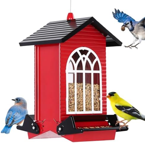 Gbekery Squirrel Proof Bird Feeders, 5LB Capacity, Weight-Activated, Red