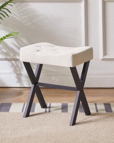 IBUYKE U-Shaped Linen Vanity Stool, X-Leg Makeup Chair, Linen WBD018Y